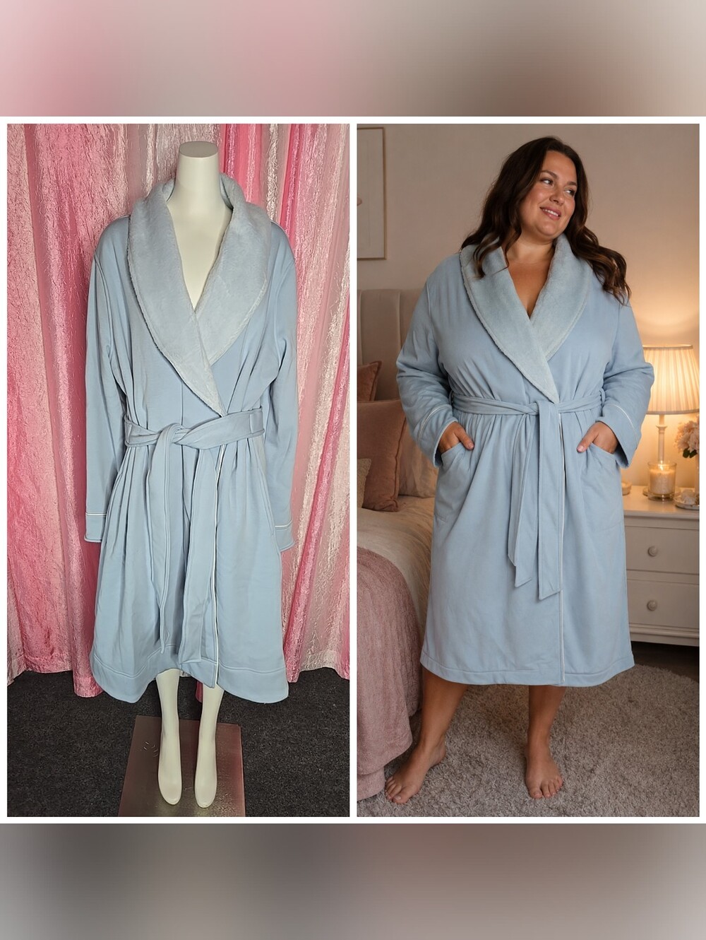 Lake Powder Cotton Blue Fleece Lined Bath Robe Size 2X
